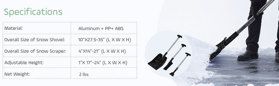 3 in 1 Snow Shovel Kit with Portable Snow Brush and Ice Scraper