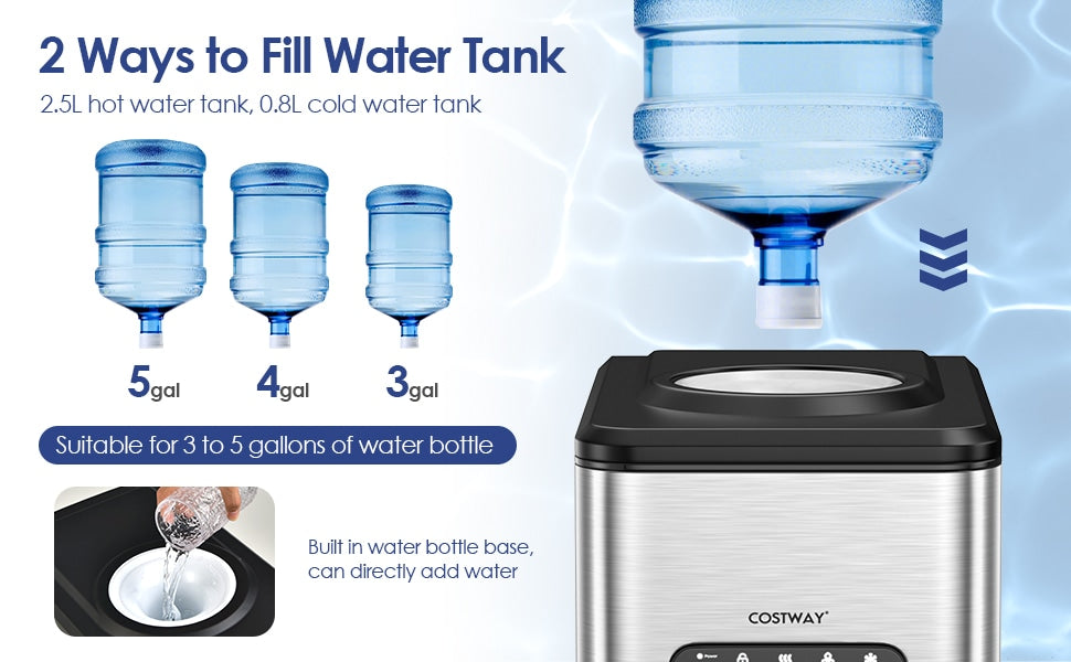 3-in-1 Water Cooler Dispenser with Built-in Ice Maker and 3 Temperature Setting