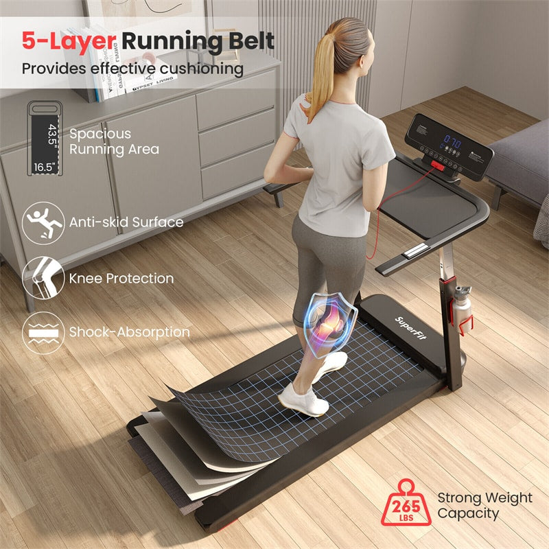 3HP Superfit Folding Treadmill Adjustable Height Running Machine with Desk, APP Control, Bluetooth Speaker & LED Display