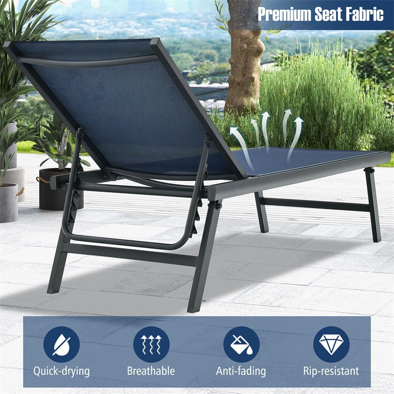 3pcs Outdoor Chaise Lounge Set Backrest Adjustable Aluminum Patio Lounge Chair with Side Table