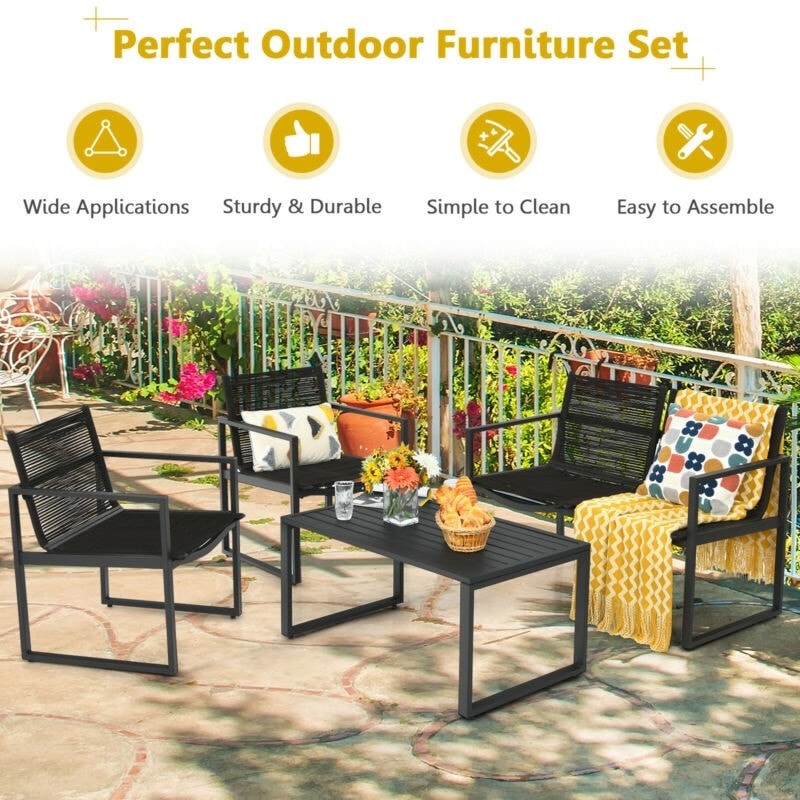 4-Piece Patio Furniture Conversation Set with Loveseat and Coffee Table