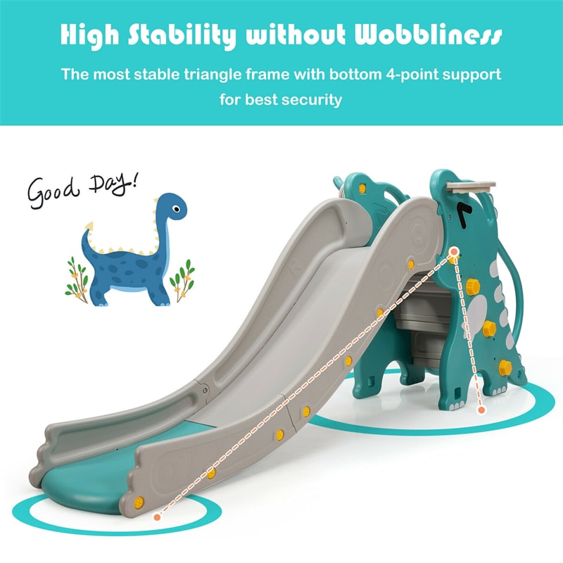 4-in-1 Kids Climber Slide PlaySet with Long Slipping Slope Basketball Hoop
