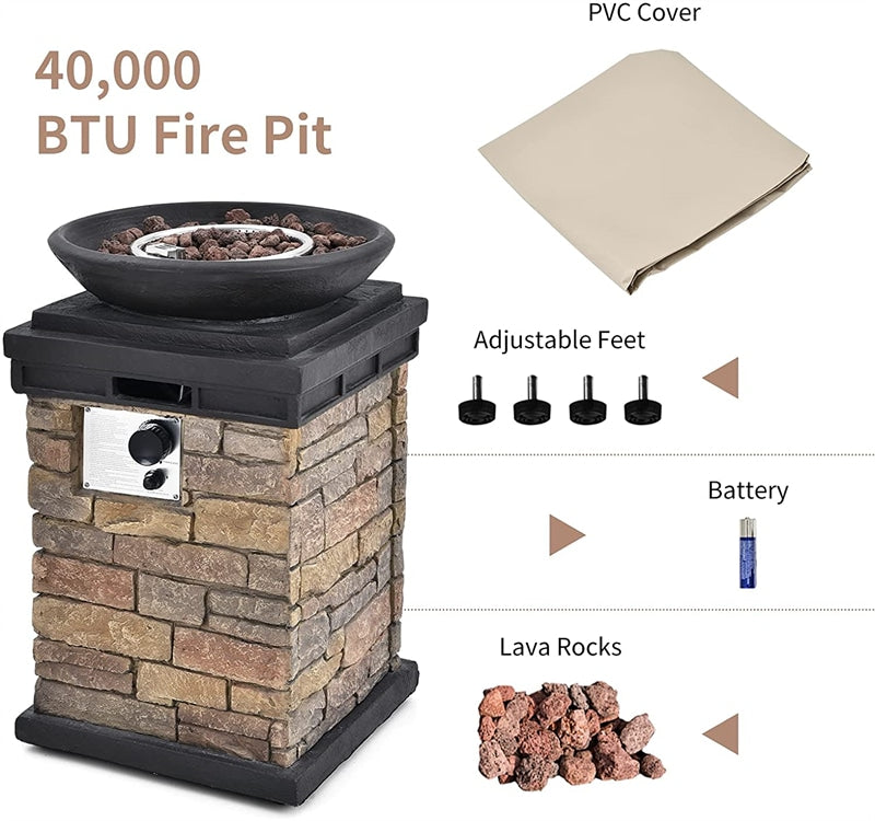 40000 BTU Outdoor Propane Firebowl Column Fire Pit Heater