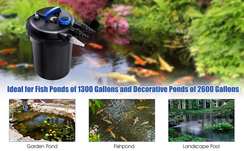 4000 Gallons Pond Pressure Bio Filter with 13W UV Sterilizer Light