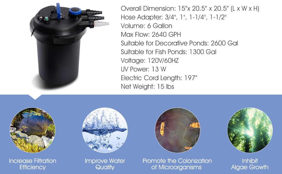 4000 Gallons Pond Pressure Bio Filter with 13W UV Sterilizer Light