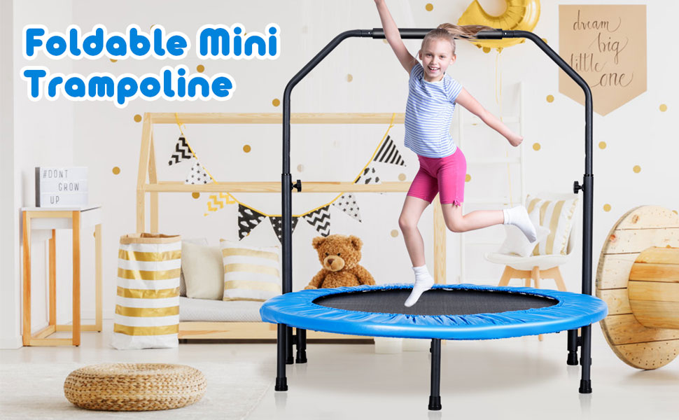 40" Foldable Mini Rebounder Trampoline with Adjustable Foam Handrail