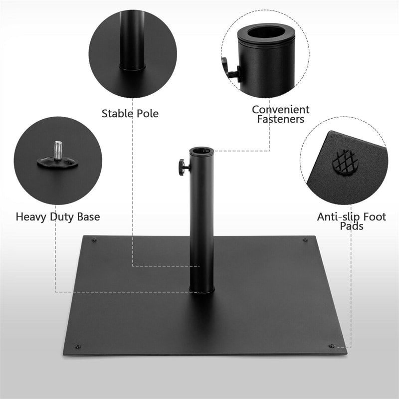 40 lbs Square Steel Patio Umbrella Base Stand with 3 Adapters