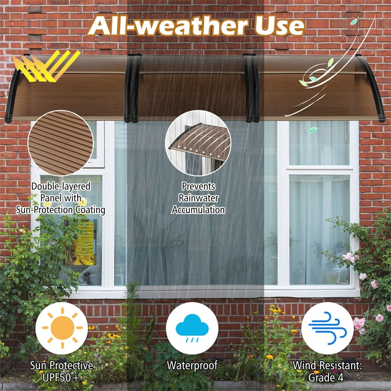 40" x 48" Window Awning Modern Polycarbonate Overhead Door Awning Canopy with Hollow Sheet for Rain Snow Sunlight UV Protection UPF 50+