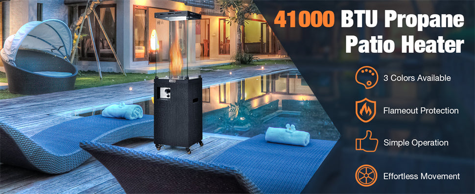 41,000 BTU Outdoor Propane Gas Patio Heater with Lockable Wheels & Waterproof Cover