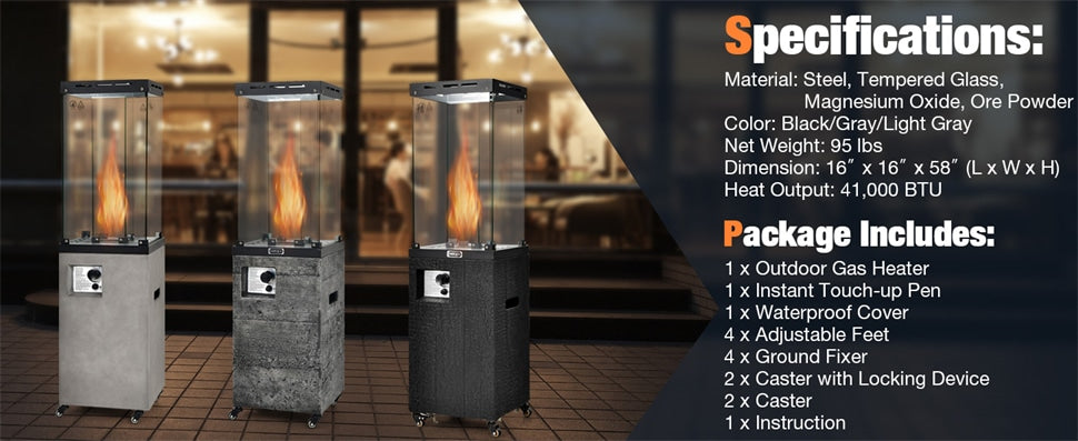 41,000 BTU Outdoor Propane Gas Patio Heater with Lockable Wheels & Waterproof Cover