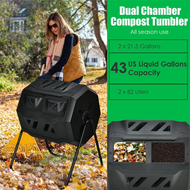 43 Gallon Outdoor Dual Rotating Chamber Compost Tumbler