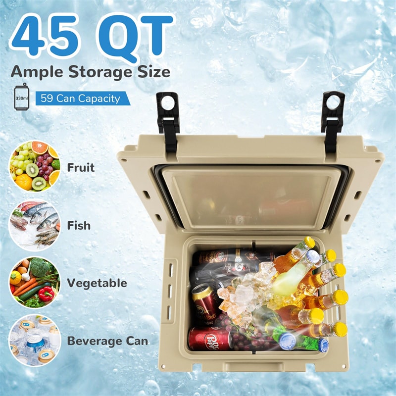 45 Quart Rolling Cooler Portable Ice Chest Cooler with All-Terrain Wheels & Adjustable Handle for Camping Fishing Travel Road Trip