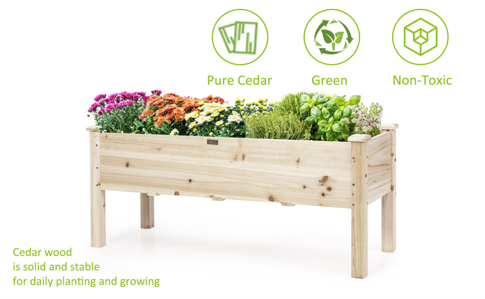47.5" x 17" Wood Raised Garden Bed Elevated Planter Box for Vegetables Flowers
