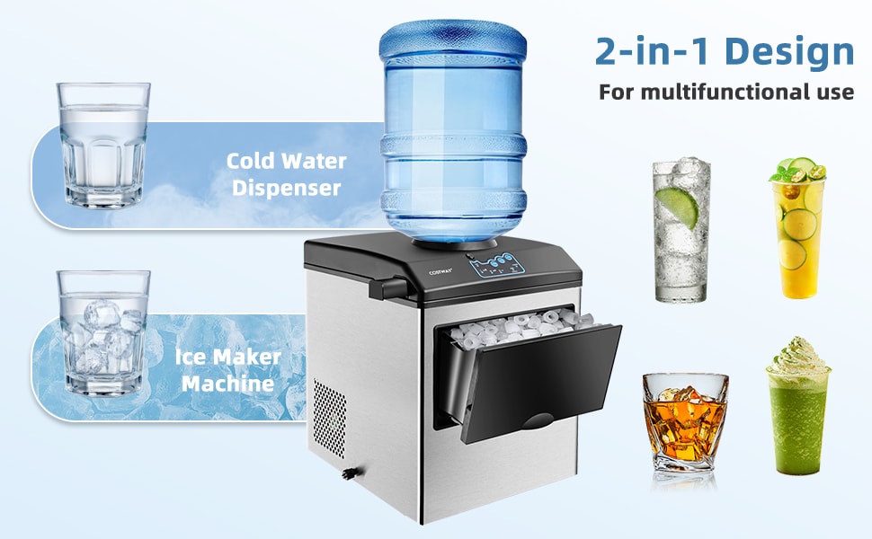 48LBS/24H 2-in-1 Stainless Steel Countertop Ice Maker Built-in Water Dispenser with Chilled Water Spout