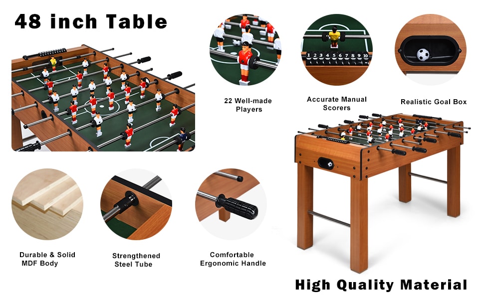 48" Foosball Table Indoor Wood Soccer Game Table with 2 Balls