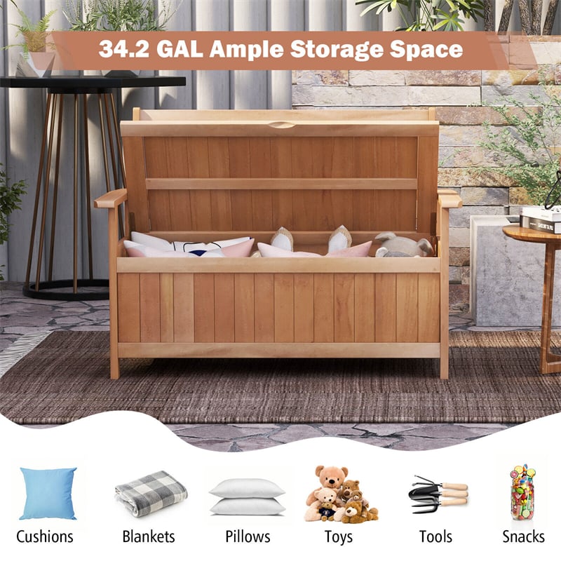 48 Inch Patio Storage Bench Wood Storage Loveseat Entryway Large Deck Box Storage Seat with 34.2 Gal Inner Space & Slatted Backrest