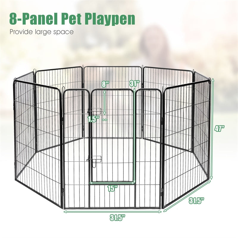 48" Outdoor Dog Fence with Gate 8 Panel Heavy Duty Metal Pet Puppy Dog Playpen for Yard