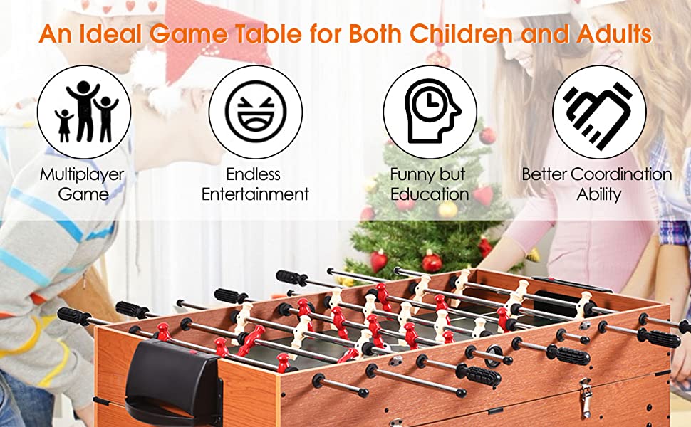 48" Foosball Table 3-in-1 Multi Combo Game Table with Soccer Billiards Slide Hockey for Home & Game Room