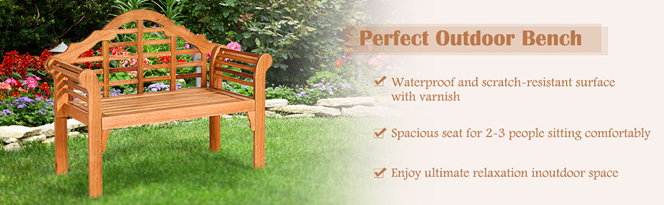 49" Outdoor Folding Bench Eucalyptus Wood Garden Patio Loveseat Chair with Backrest Armrest