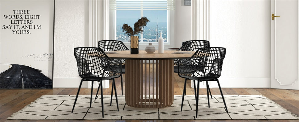 4PCS Modern Dining Chairs Plastic Shell Hollow Armchairs with 15" High Backrests & Metal Legs