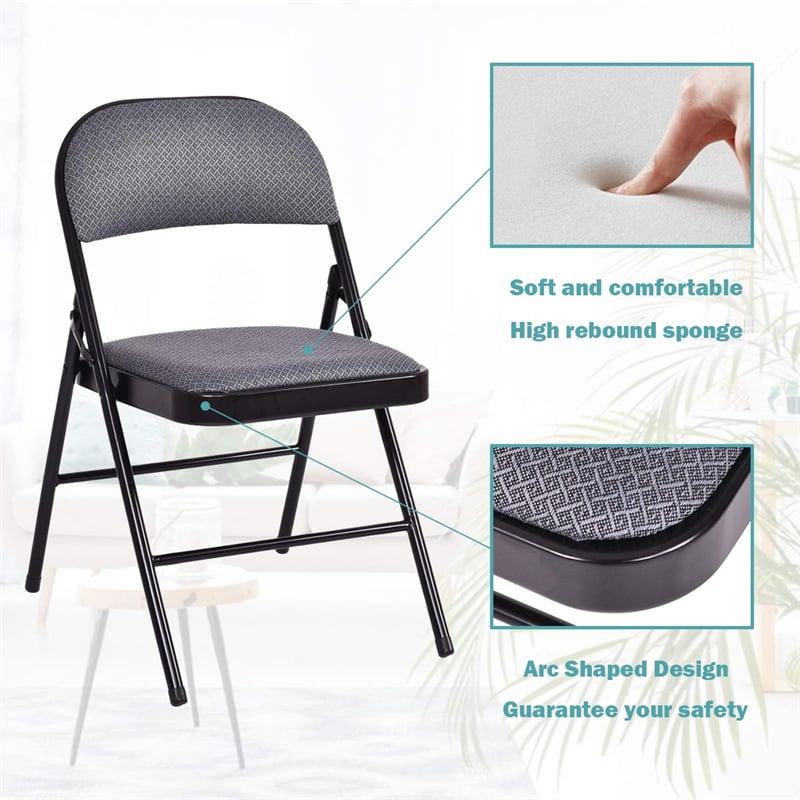 4-Pack Folding Chairs Fabric Upholstered Padded Seat Chairs Home Office Party Chairs with Metal Frame