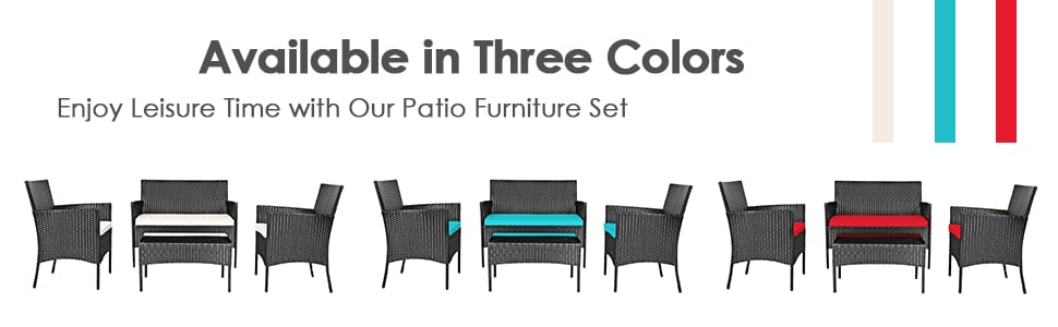 4 Pcs Wicker Patio Conversation Set with Loveseat & Tempered Glass Coffee Table