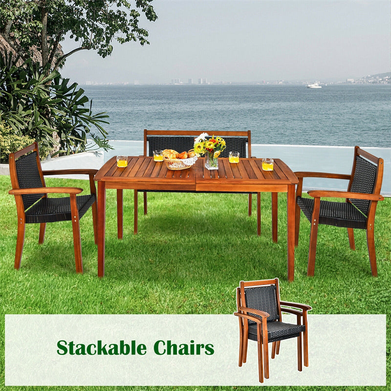 Eletriclife 4 Pieces Patio Rattan Dining Furniture Set with Acacia Wood Frame Chair