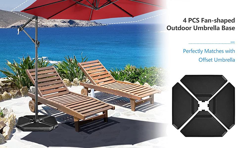 4 Piece Triangular Cantilever Offset Patio Umbrella Base Weight Filled Water Sand