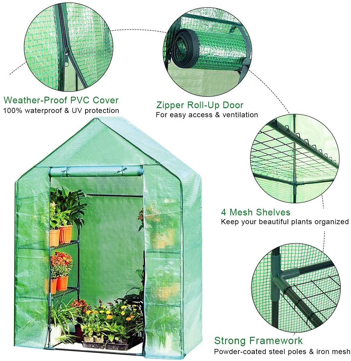 4 Tier 8 Shelves Mini Portable Walk-in Plant Greenhouse for Outdoors and Indoors
