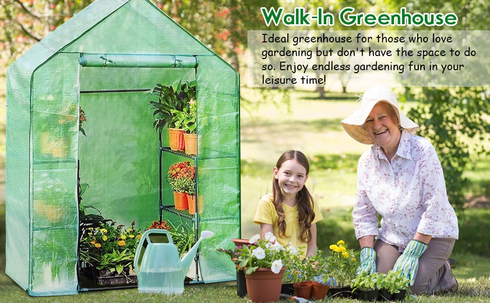 4 Tier 8 Shelves Mini Portable Walk-in Plant Greenhouse for Outdoors and Indoors