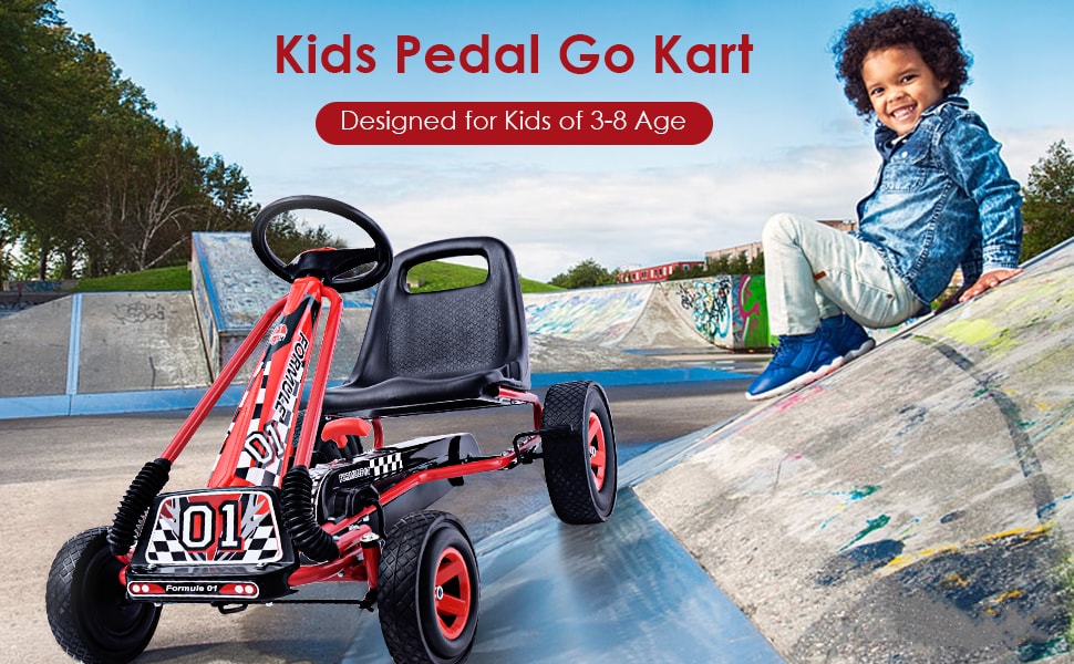 4 Wheel Kids Powered Ride On Pedal Go Kart Outdoor Racer Car