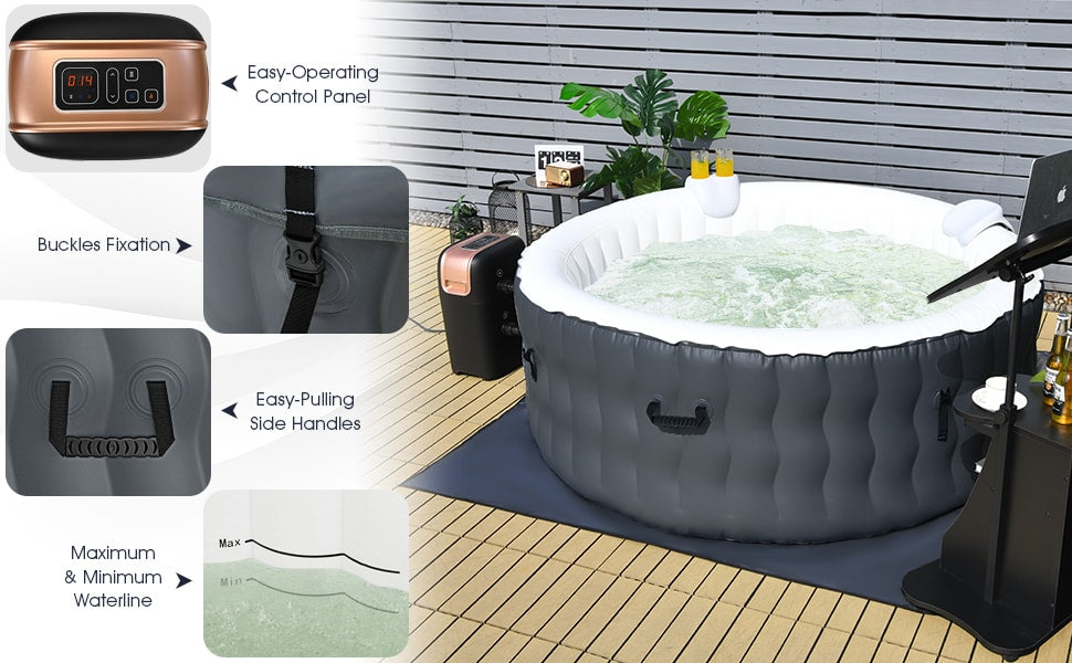 4 Person SaluSpa Inflatable Hot Tub Spa Indoor Outdoor Portable Blow-up Hot Tub with 108 Massage Bubble Jets Air Pump Filter Cartridge & Tub Cover