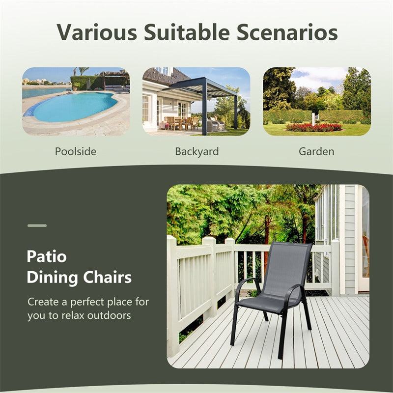 4 Pieces Patio Dining Chairs Stackable All Weather Heavy Duty Outdoor Chairs with Armrests for Poolside Deck Backyard