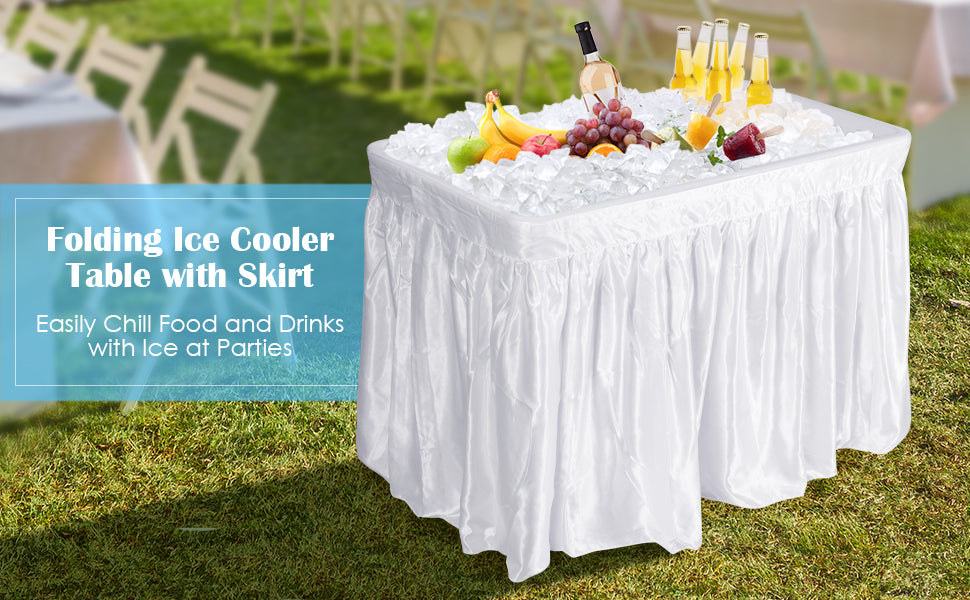 4 FT Folding Ice Cooler Table with Removable Matching Skirt & Drain Hose, Patio Foldable Beverage Cooler Table
