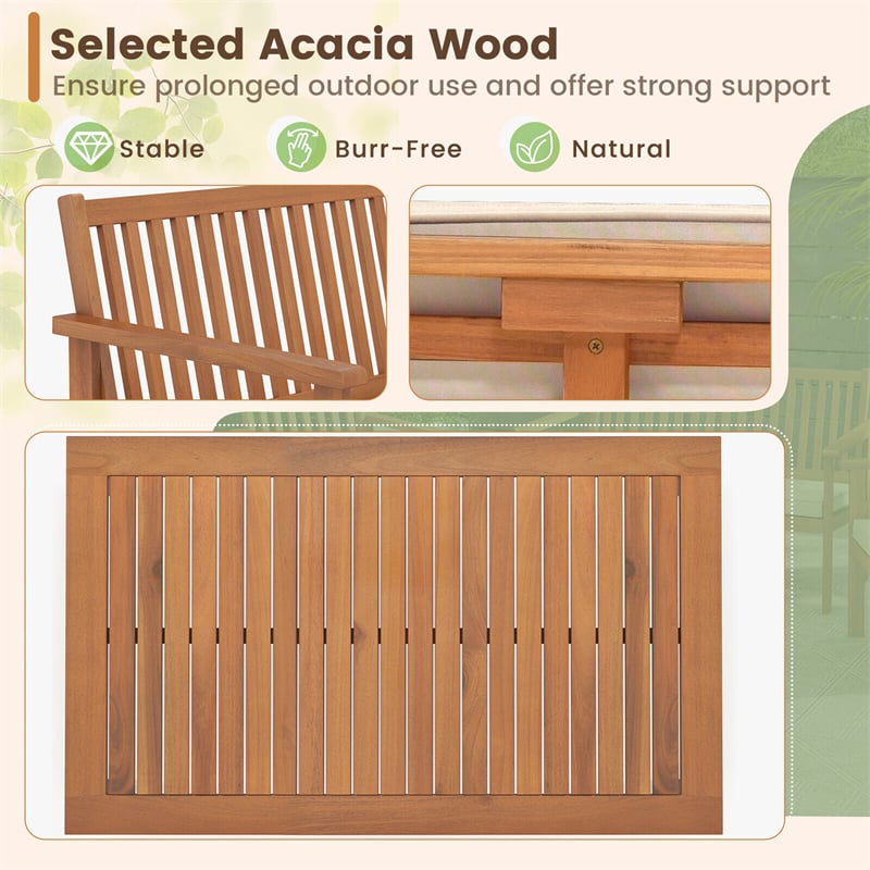 4 Piece Patio Wood Furniture Set Outdoor Acacia Wood Sofa Set with Loveseat, 2 Cushioned Chairs & Coffee Table for Porch Yard Balcony