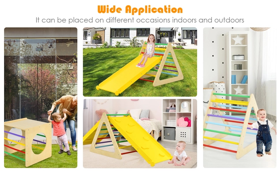 5-in-1 Kids Pikler Triangle Climber Cube Playing Set Toddler Climbing Toys with 2 Sliding Ramps
