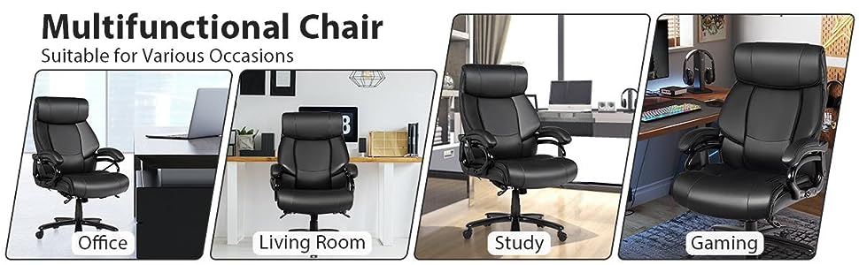 500lbs Big and Tall Office Chair Ergonomic Swivel Executive Chair PU Leather Computer Desk Chair with Massage & Lumbar Support