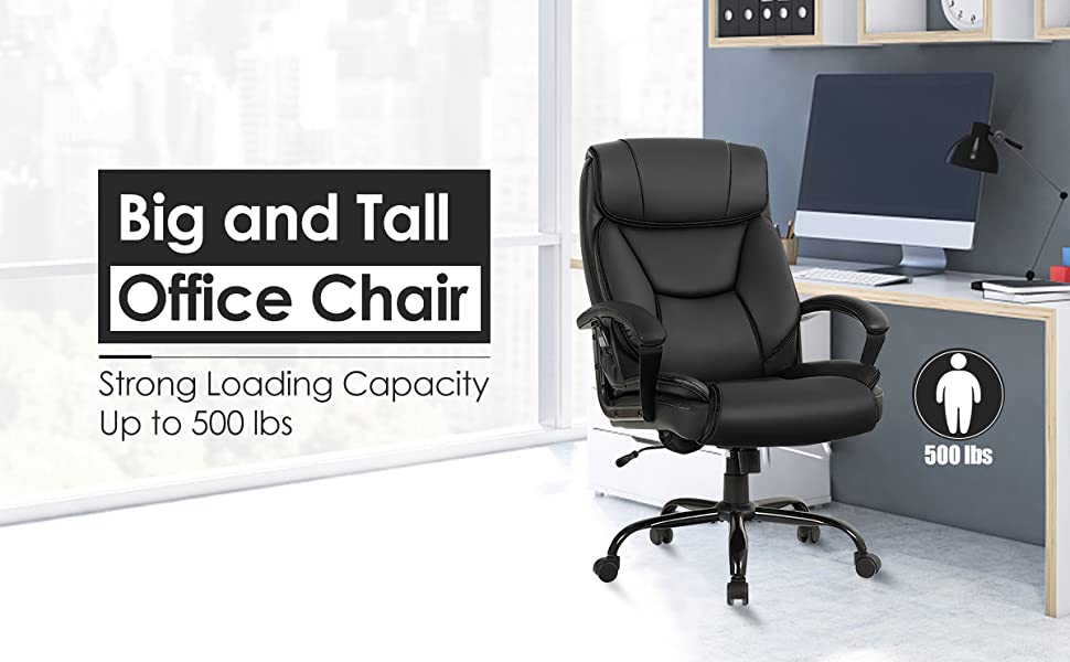 500lbs Massage Office Chair Big & Tall Desk Chair PU Leather Executive Chair with 6 Vibrating Points Padded Armrest Headrest