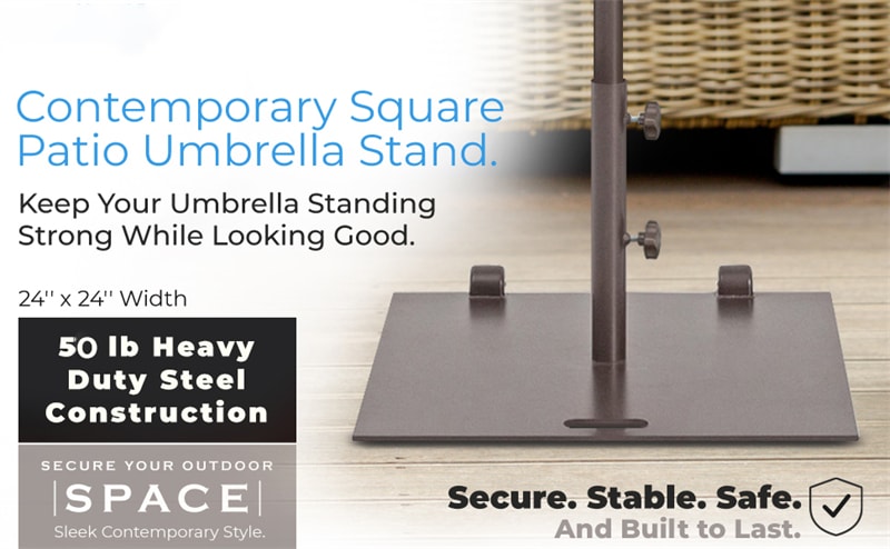 53 lbs Square Patio Umbrella Base Stand with 2 Wheels