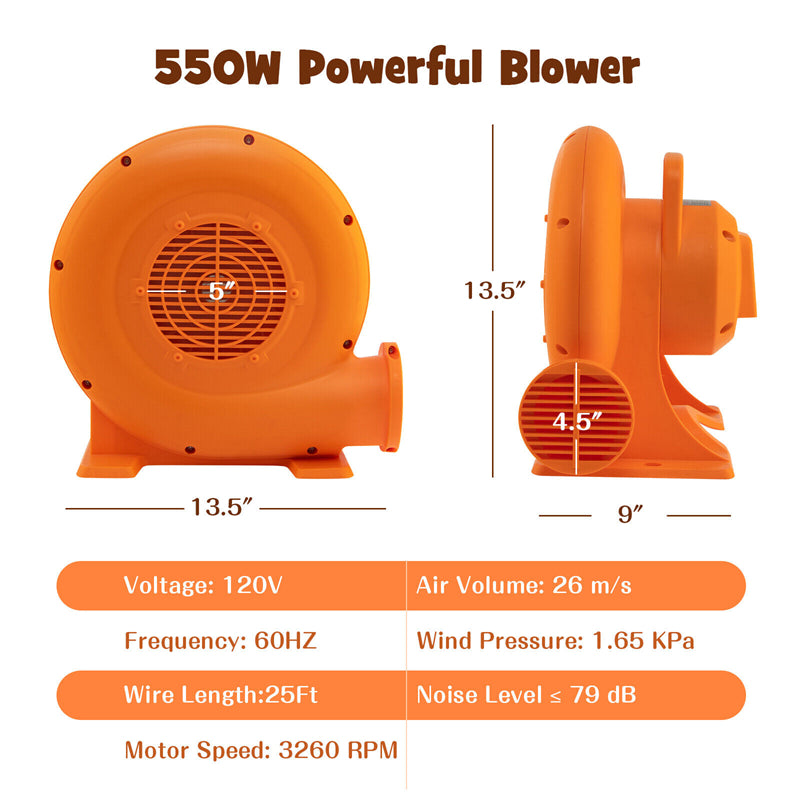 550 Watts Air Blower for Inflatable, 0.7HP Bounce House Blower with 25FT Wire GFCI Plug & Stakes