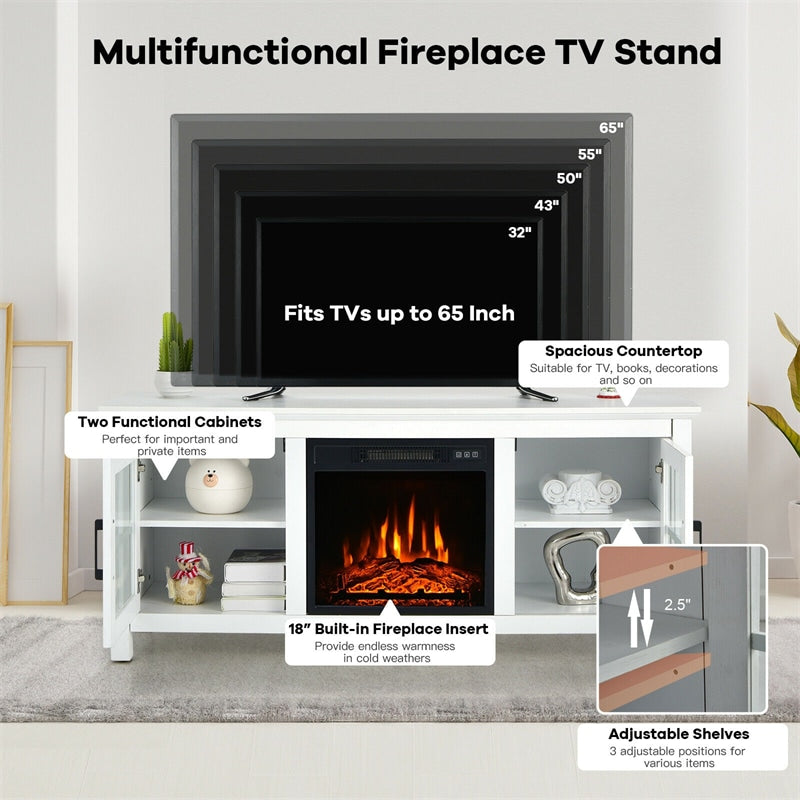 58-Inch Fireplace TV Stand for TVs up to 65 Inches with 1400W Electric Fireplace Insert & Remote Control