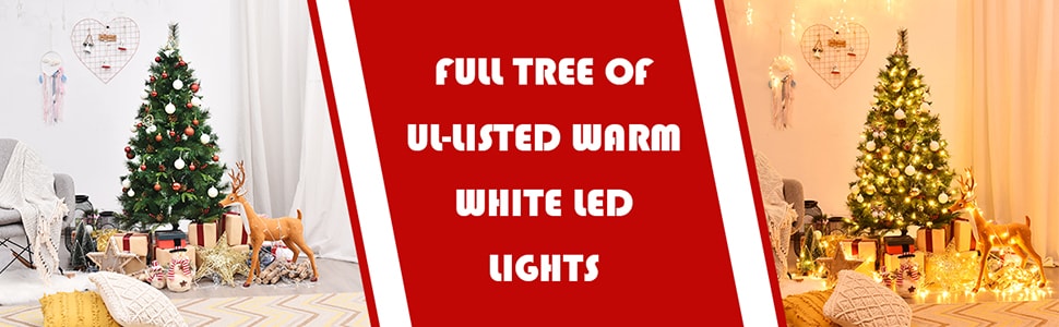 7FT Pre-lit Artificial Hinged Christmas Tree with 350 LED Lights Metal Stand
