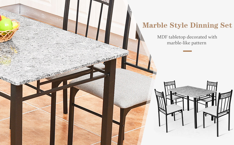 5 Piece Faux Marble Kitchen Dining Table Set with 4 Padded Chairs