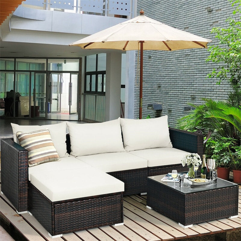Eletriclife 5 Pcs Rattan Patio Sectional Sofa Set with Cushions & Coffee Table