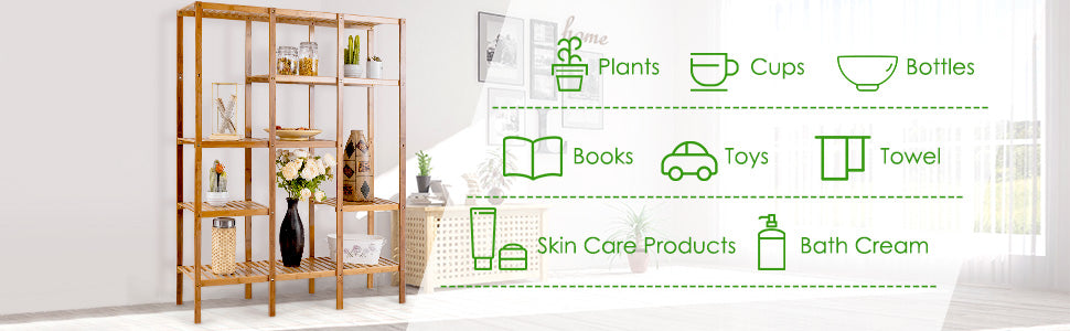 5 Tier Multifunctional Bamboo Shelf Storage Organizer Plant Rack Display Holder