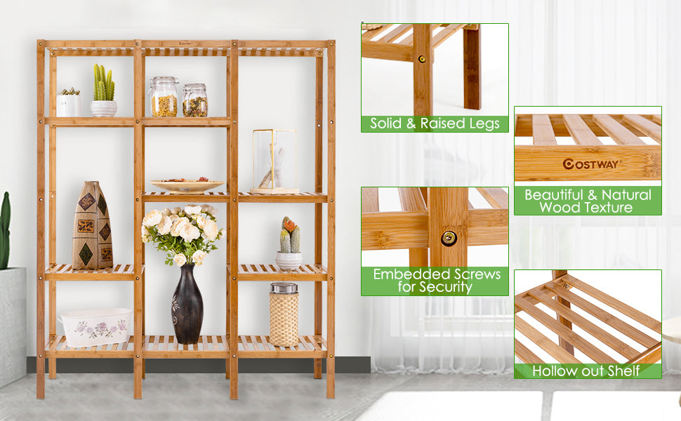 5 Tier Multifunctional Bamboo Shelf Storage Organizer Plant Rack Display Holder