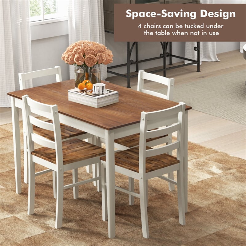 5-Piece Space-Saving Dining Set Farmhouse Dinette Set Solid Wood Rectangular Kitchen Table with 4 Chairs