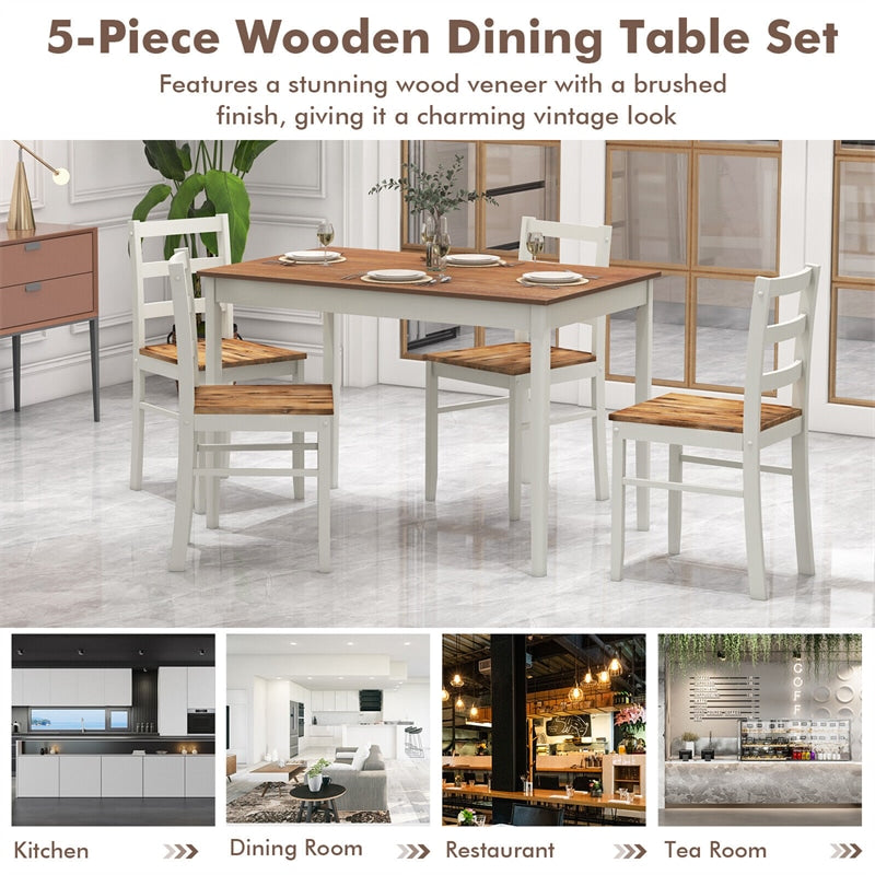 5-Piece Space-Saving Dining Set Farmhouse Dinette Set Solid Wood Rectangular Kitchen Table with 4 Chairs