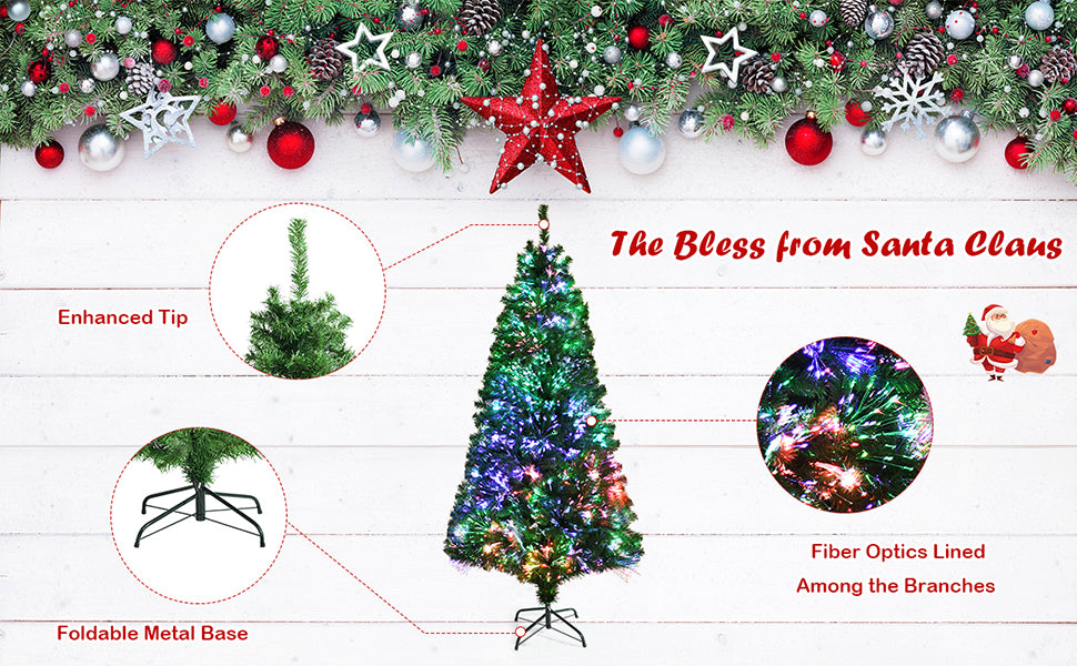 6ft Pre-lit Multi-Colored Fiber Optic Spruce Artificial Christmas Tree with Metal Stand