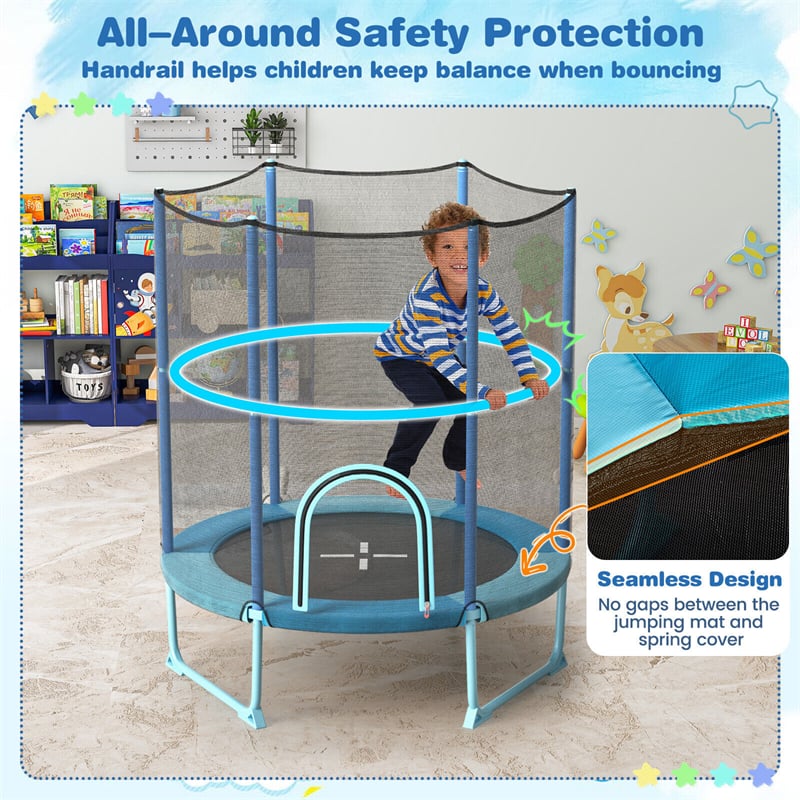 5FT Kids Trampoline Outdoor Indoor ASTM Approved 60" 3-In-1 Toddler Trampoline with Horizontal Bar, Rings & Safety Enclosure